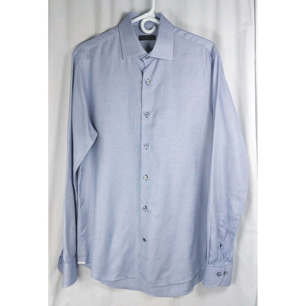 Saks Fifth Ave Mens L/S Dress Shirt Blue Woven Size 15.5 Button Down Cotton